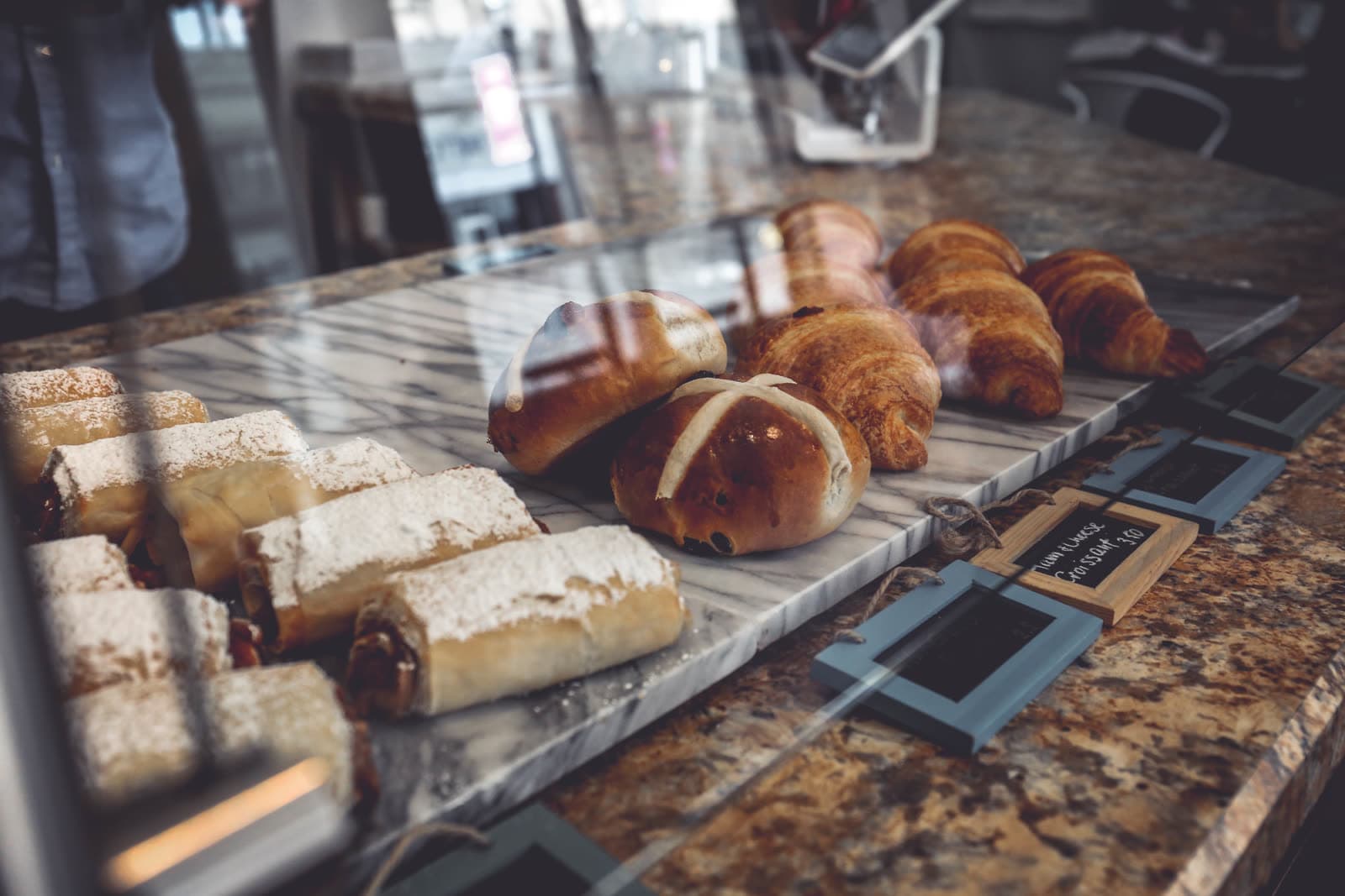 Loaves on a bakery counter